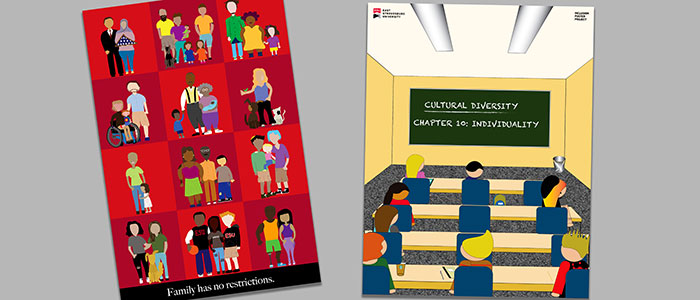 Two Inclusion Project posters developed by Graphic Design students.