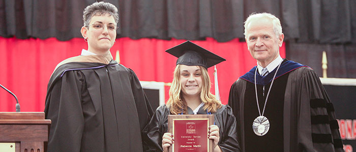 Becky (Martin) Sieg received the University Service Award during her 2005 commencement ceremony