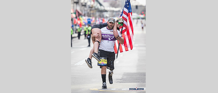 Earl Granville running a marathon and carrying a girl on his shoulder
