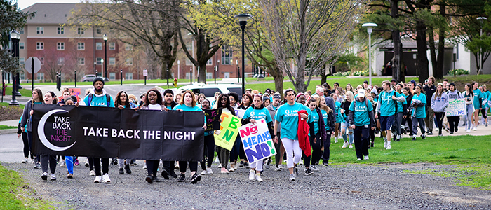 student rally for "take back the night" event