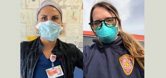 Two ESU students wearing face masks