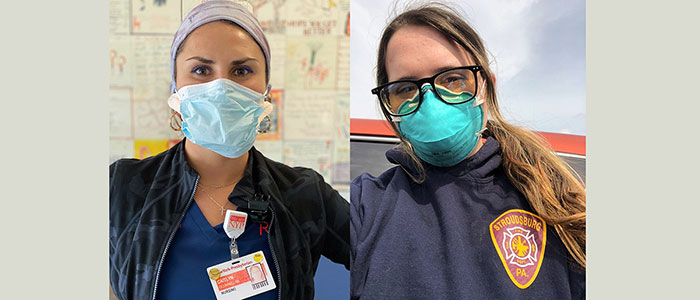 Two ESU students wearing face masks