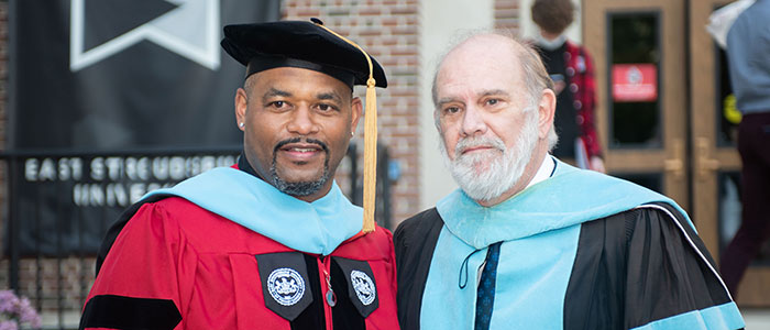 Dr. Harrison Bailey poses for a picture with Dr. Douglas Lare, retired distinguished professor of professional and secondary education,